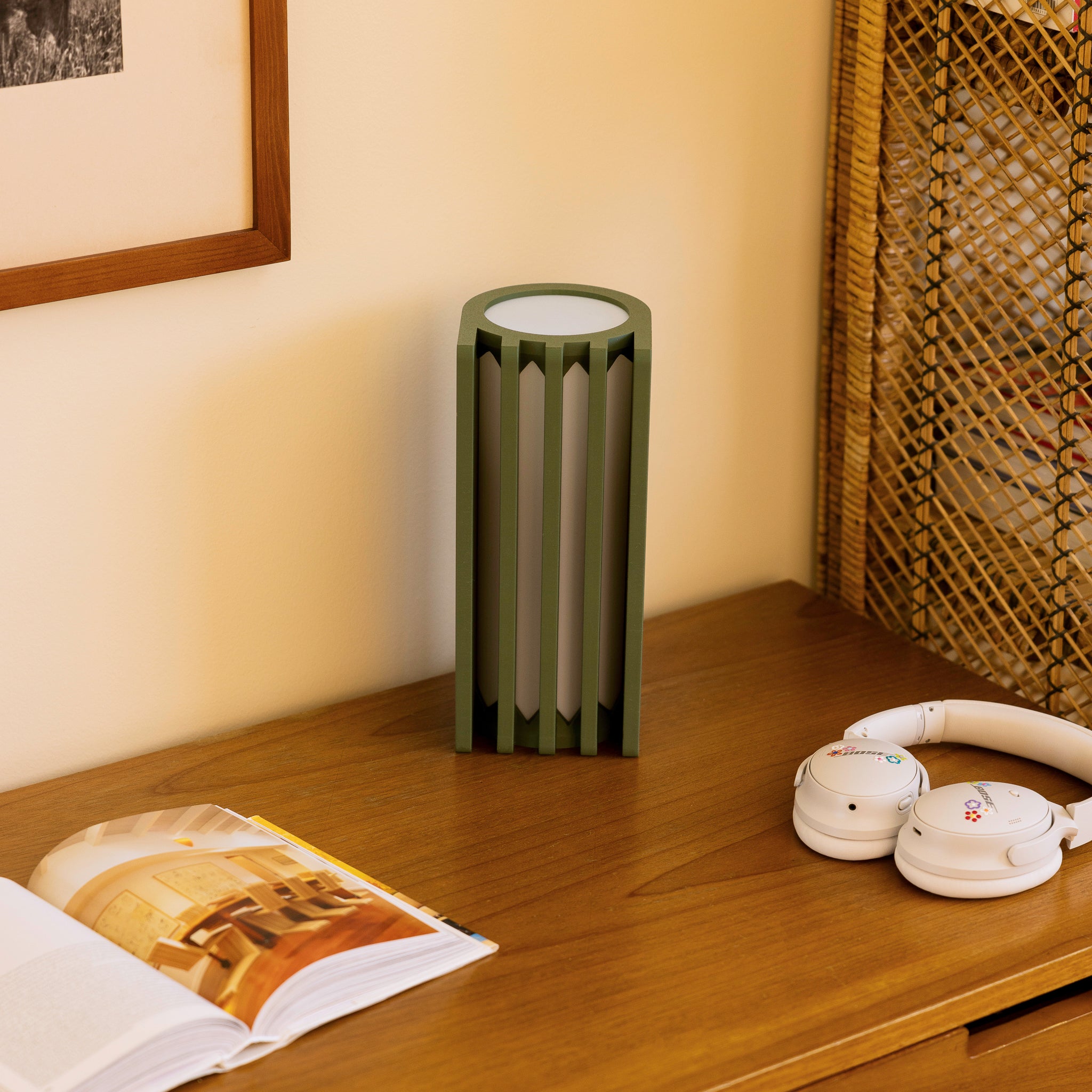 Radiator Table Lamp | Mid Century Modern 3D Printed Light | Olive